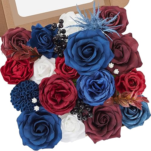 Miniatura 8 de Serwalin Flores artificiales de otoño, centros de mesa florales de seda naranja quemada, juego de ramos de flores falsas para boda, novia, baby