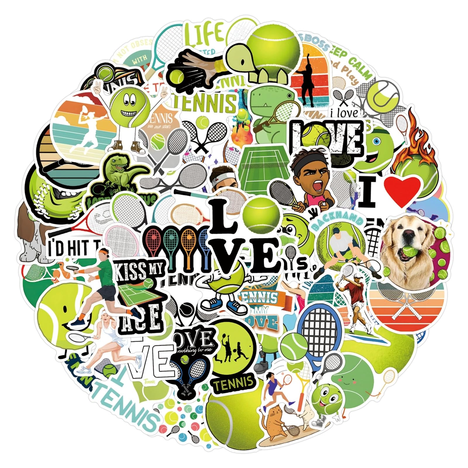 100 Pcs Tennis Stickers for Water Bottle Waterproof Sticker for Laptop Skateboard Phone Car Decals for Teens Adults for Party Favors Supplies Decor (Cartoon Tennis Stickers)