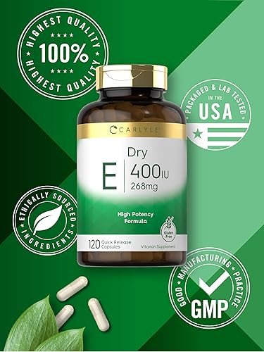 Miniatura 6 de Carlyle Vitamina E seca | 400 UI (268 mg) | 120 cápsulas | Fórmula de alta potencia | Sin OMG y sin gluten
