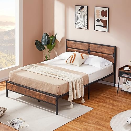 Miniatura 4 de VECELO Base de cama de plataforma de tamaño individual con cabecera y estribo de madera, base de colchón de acero resistente con soporte de