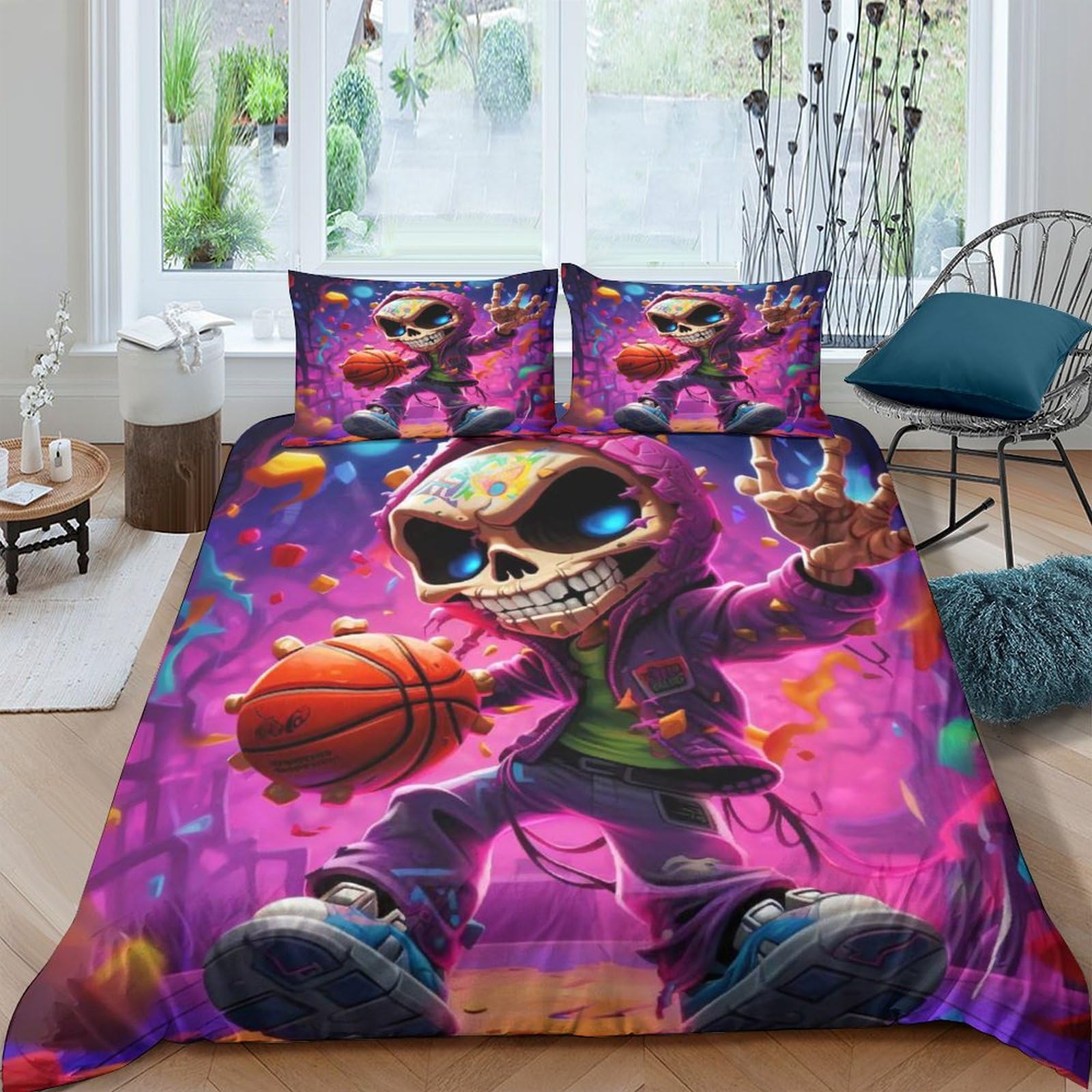 Funda nórdica calavera 3D de microfibra para transformar el dormitorio juvenil doble 200x200