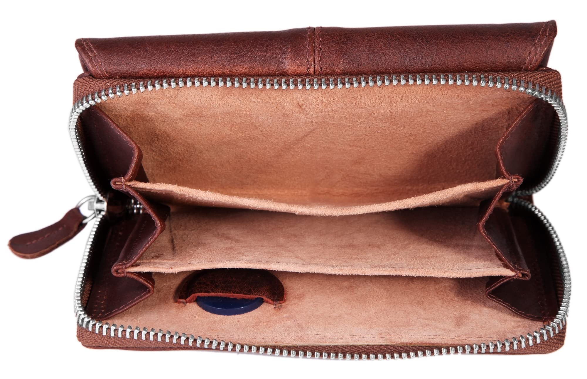 Portfel damski z prawdziwej skóry, zabezpieczenie RFID, 15x10cm - 3000096, brązowy, 15x10, Klasyczny