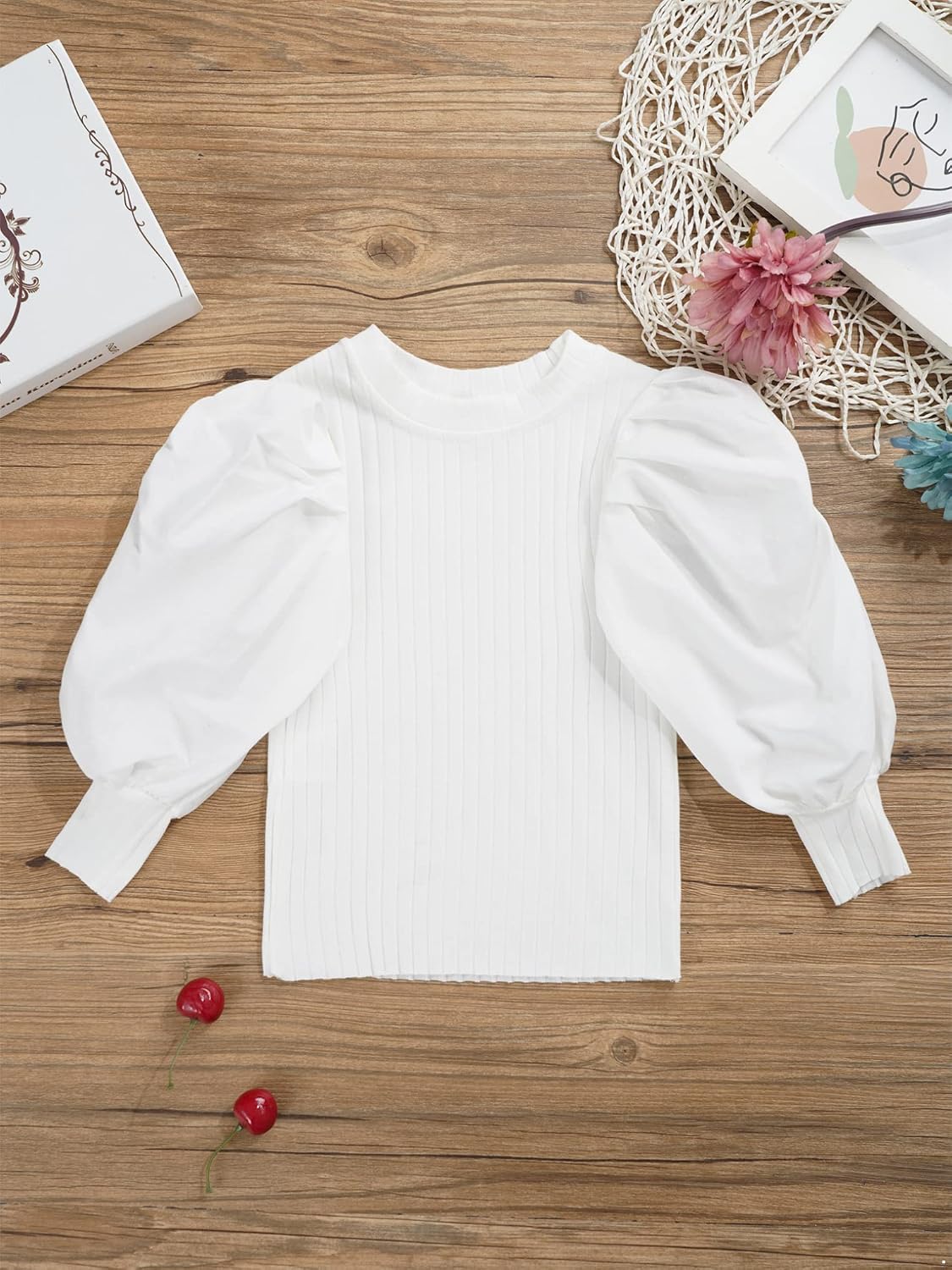 ACSUSS Toddler Kids Casual Wedding Prom Clothing Baby Girls Pullover Top Ribbed Knitted Shirt Slim Fit Solid Color Blouse