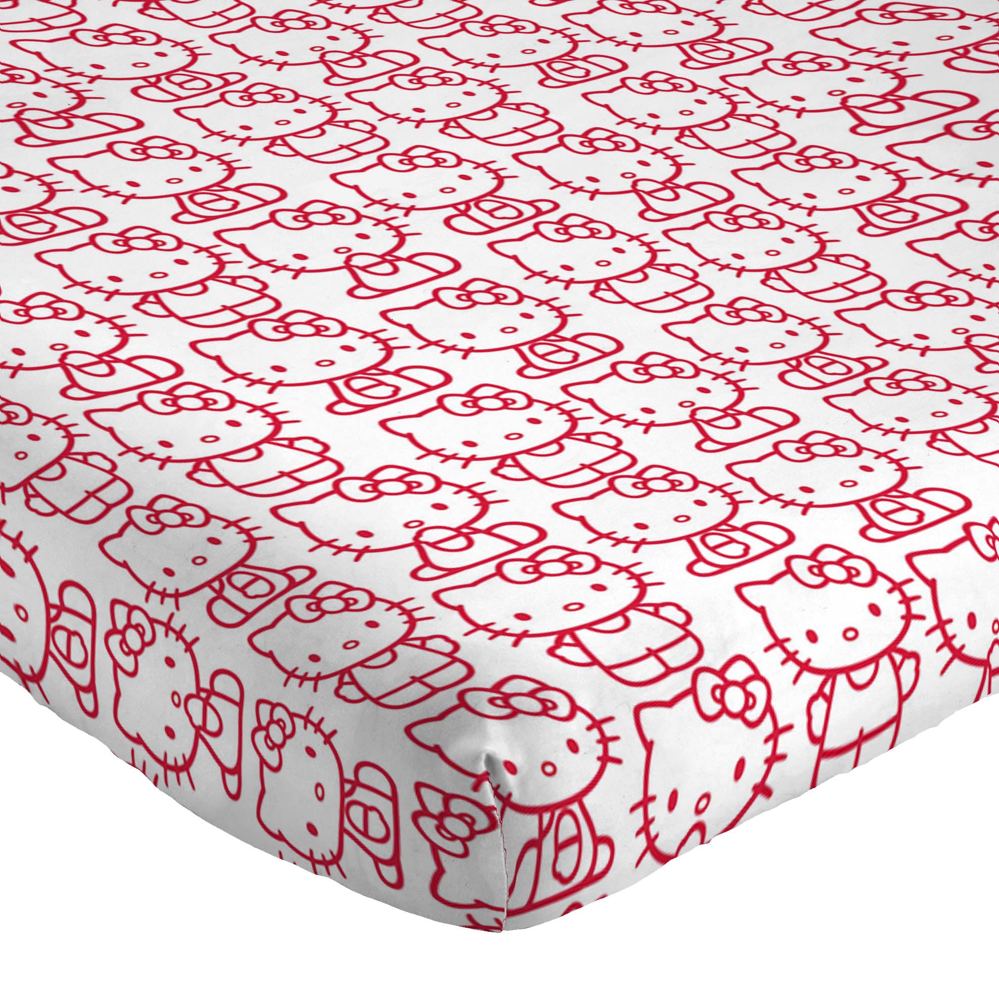 Jay Franco Hello Kitty Sheet Set – 4-Piece Full Size Bedding, Ultra-Soft Microfiber, Includes Fitted Sheet, Flat Sheet & 2 Pillowcases, Red Themed Decor