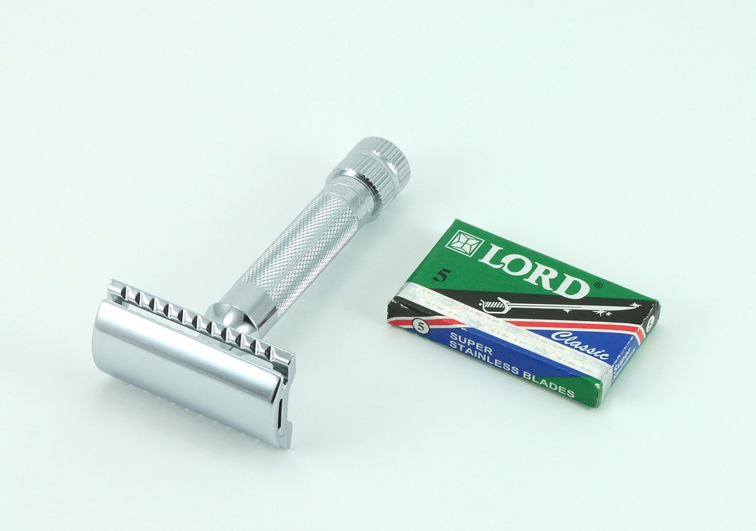 G.B.S Men's Shaving Set Heavy Duty MK 34 Safety Razor, Pure badger brush 21mm, Razor Stand, Chrome Badger Shaving Brush, Include 5 double edge razor blades