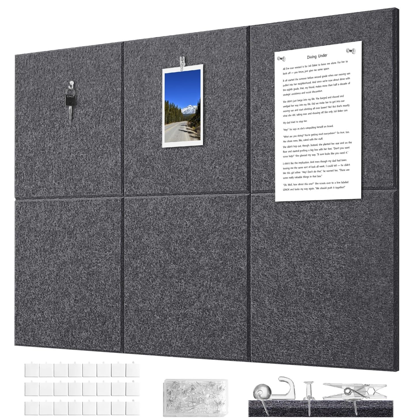 G Gamit Felt Bulletin Board Wall Tiles Large Cork Board Alternative 6 Pack 11.81”x11.81”x0.47” Felt Pin Board Tack Board with Safe Removable Adhesive Tabs for Home Office School 36x24 (Charcoal Grey) — image 1
