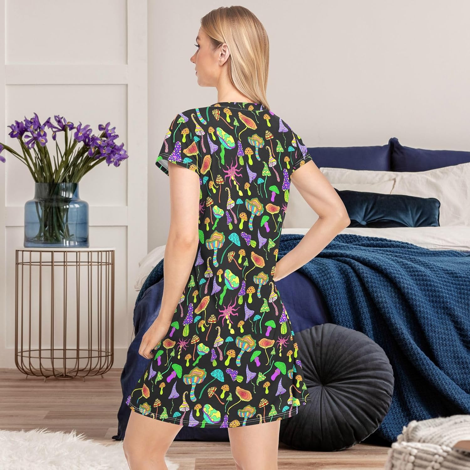 Stylish Women's Girls Comfy Nightgown Floral Short Sleeve Nightshirts Loose PJs House Dress S-XXL