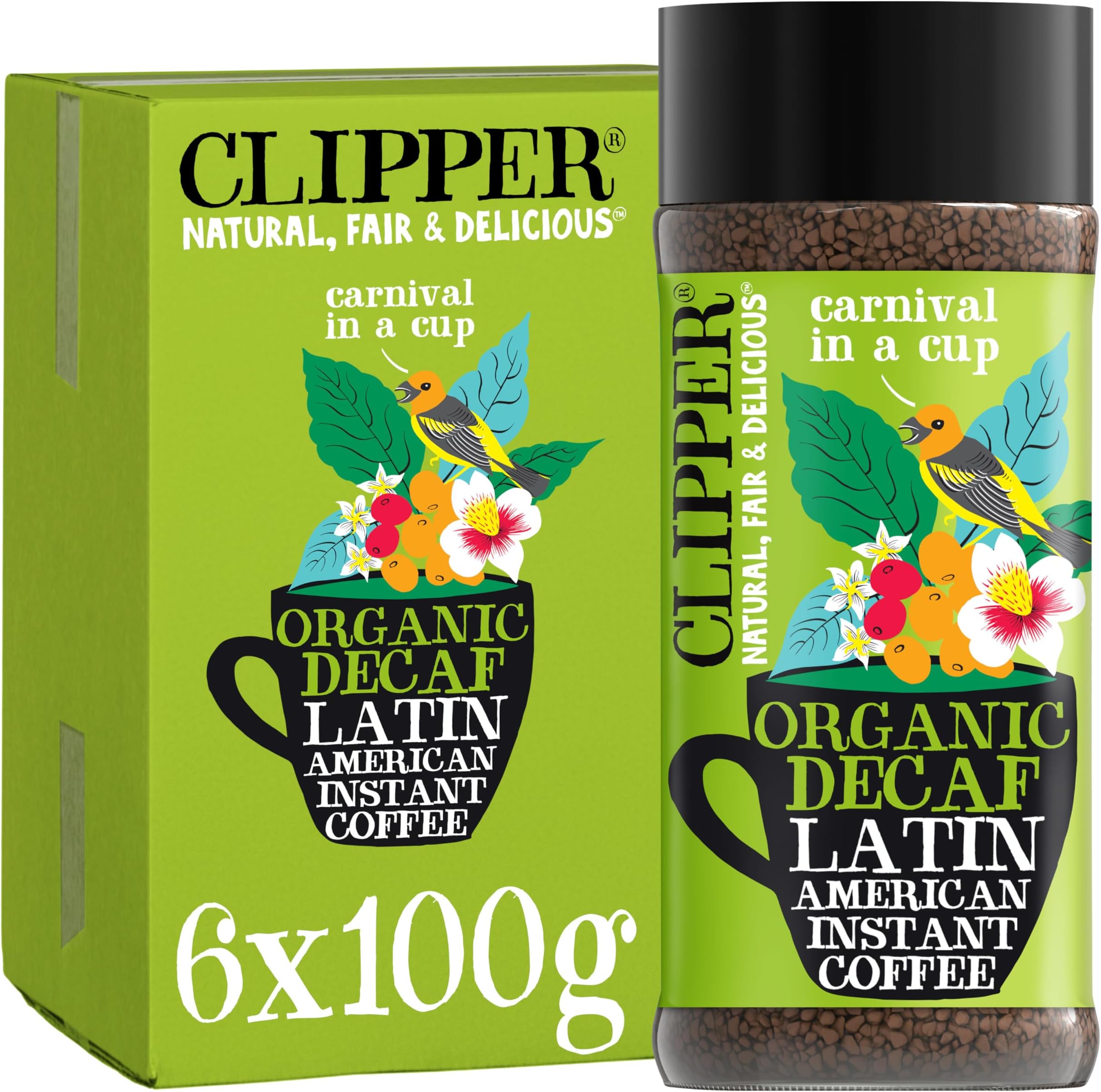 Clipper Coffee, Latin American Arabica, Organic Decaf Instant Coffee, Medium Roasted, Freeze Dried, Ethically Sourced, 6 Pack, 3.53oz