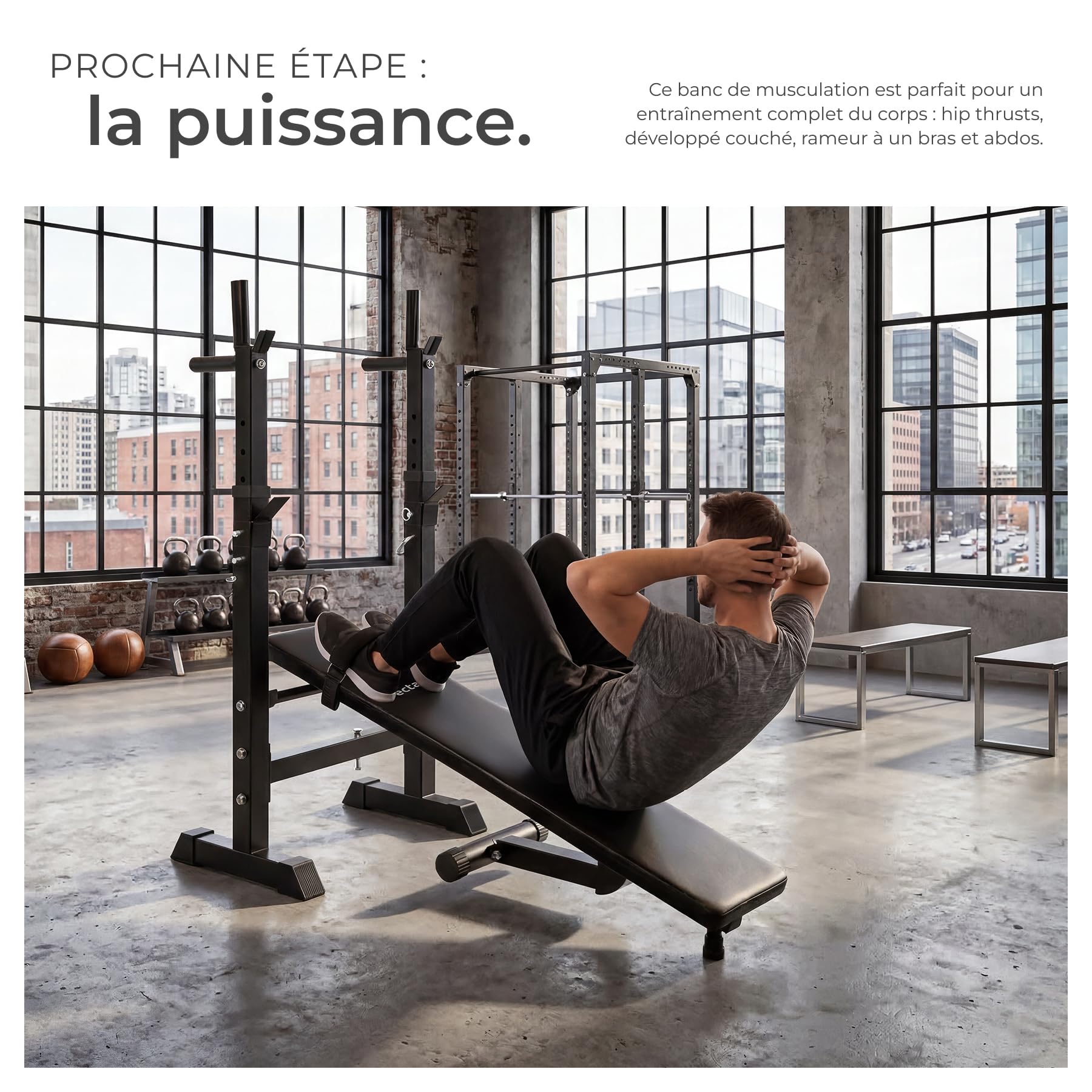 tectake® Banc de Musculation pliable 118x55x106 cm, Support haltères, Banc abdominaux, bras & épaules, Station de dips, Appareil musculation, Sport Maison, Fitness, Rembourrage épais, Antidérapant