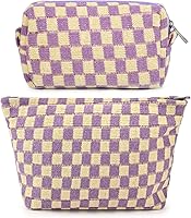 Vista 43 de SOIDRAM 2 Piezas Bolsa de Maquillaje Grande, Bolsa de Cosméticos a Cuadros de Gran Capacidad, Bolsa de Lona Mixta para Viaje, Bolsa Organizadora