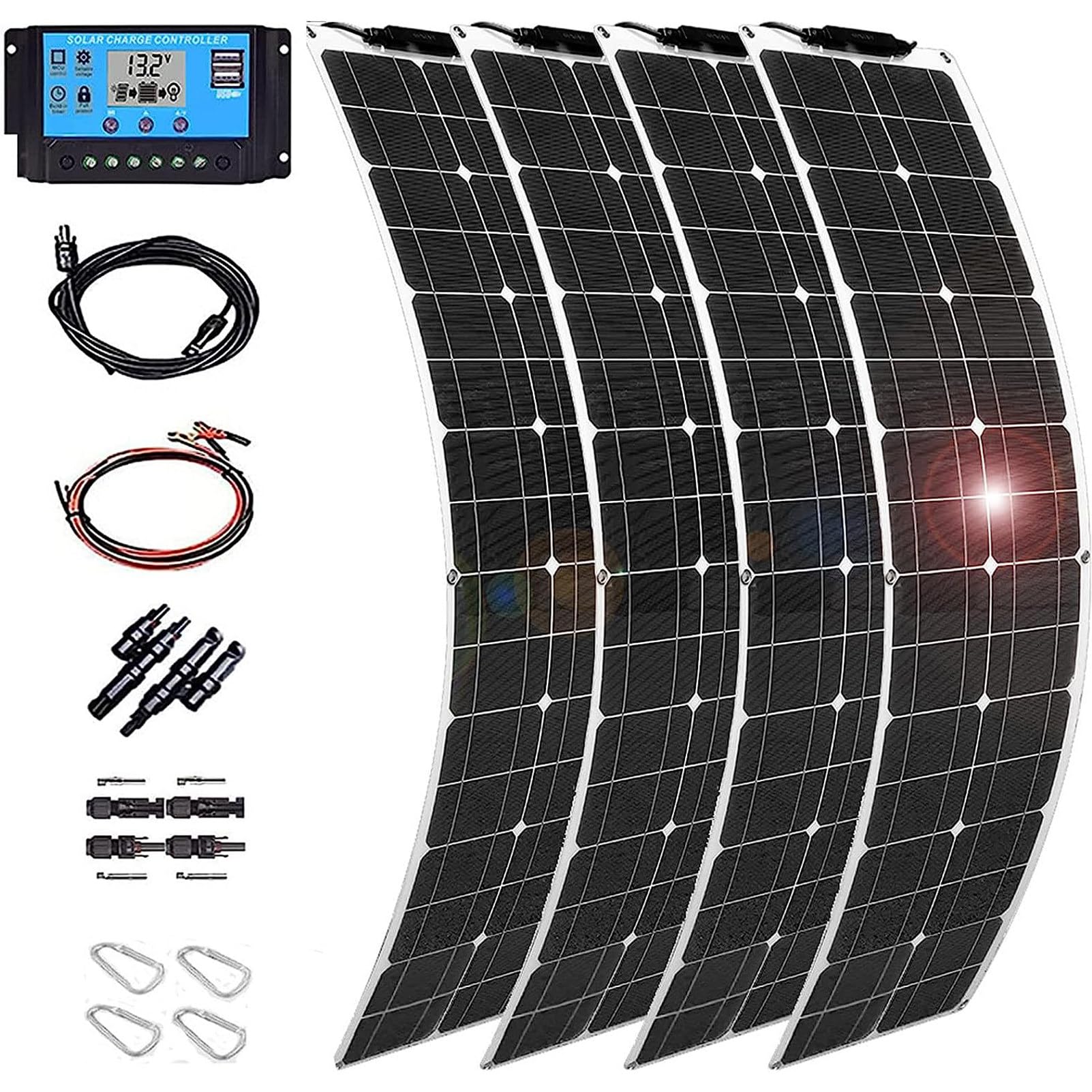 Kit Pannello Solare, Pannello Solare 800w 400w 12V Caricabatteria Sistema di Pannelli Fotovoltaici per Casa Auto Barca Campeggio Viaggi All'aperto Controller 12V 40A,4x200