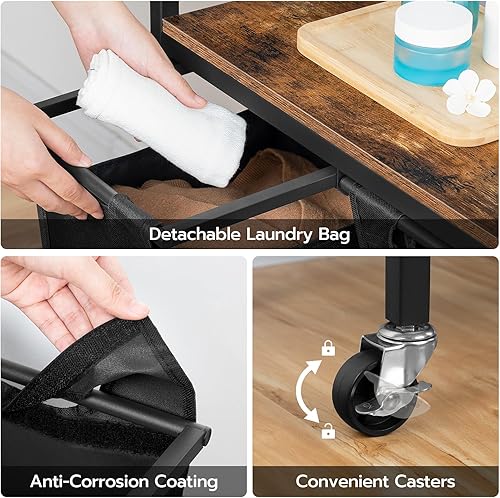 Miniatura 4 de HOOBRO Clasificador de ropa sucia de 4 secciones, cesta de lavandería con ruedas, 4 × 10.5 galones (40 L), cesta de lavandería rodante, bolsas de