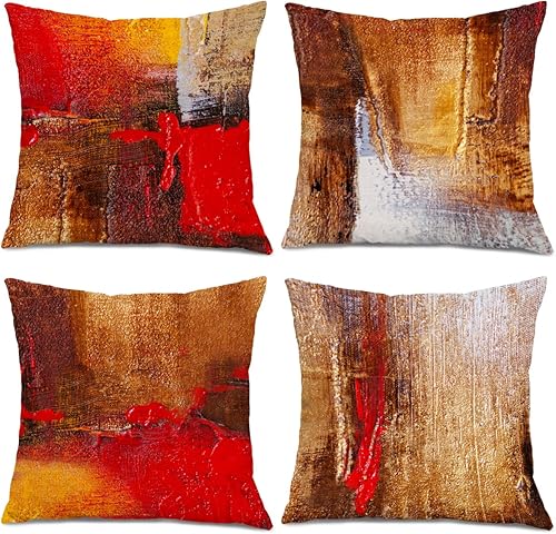 Funda de cojín decorativa vintage abstracta roja y marrón con pintura de óxido desordenada para regalos de inauguración de la casa, sofá cama, sofá,