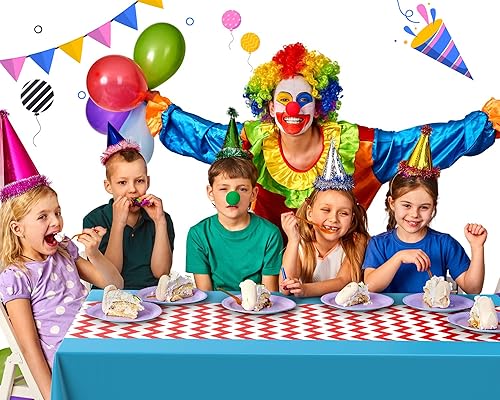 Miniatura 6 de Irenare Mantel de plástico desechable de 3 piezas, 54 x 108 pulgadas, color rojo y blanco a rayas azules, decoración de mesa, baby shower,