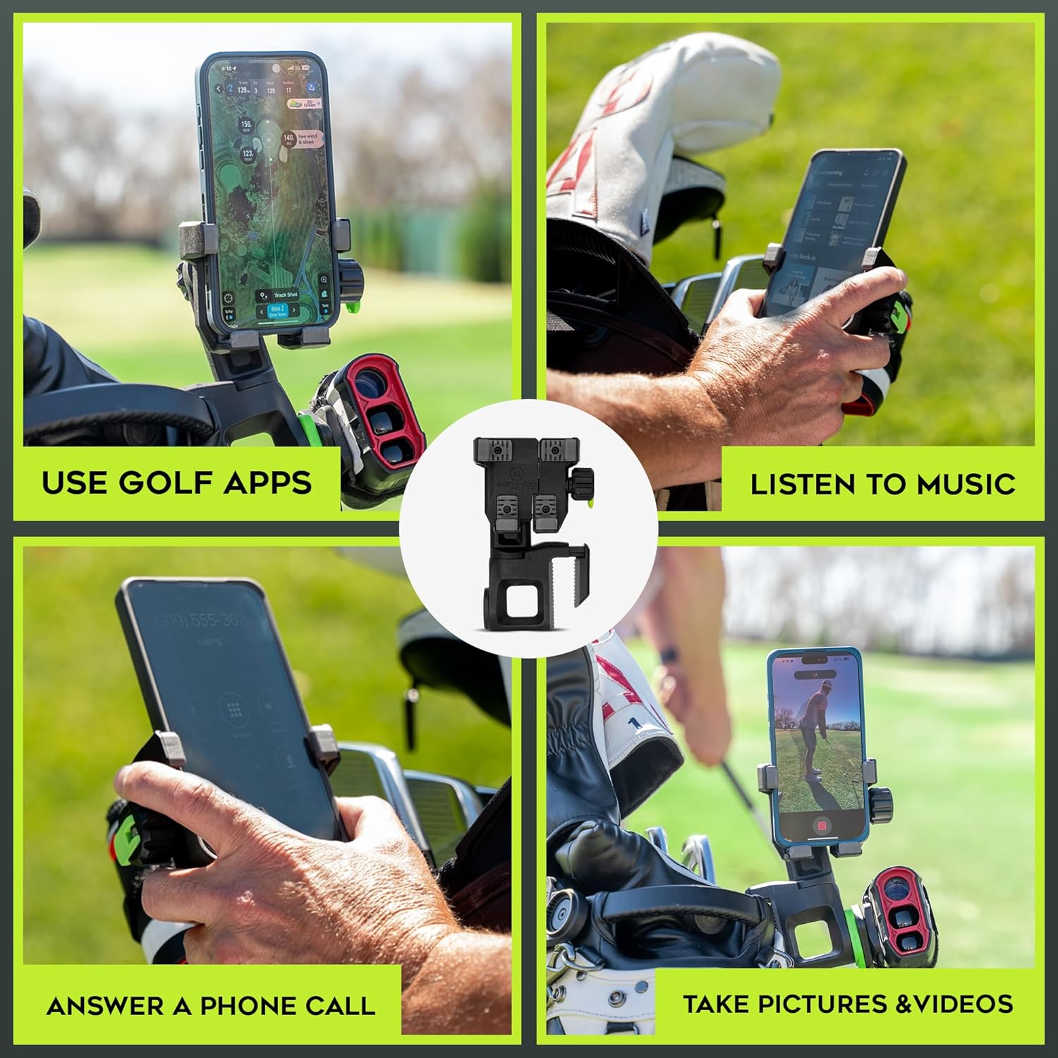 Method Golf CarryStack Golf Bag Phone Holder – Heavy Duty Magnetic Phone Mount for Most Smartphones with Magnetic Range Finder Strap- Full Rotation Open Face Design Converts Any Bag into a Tripod