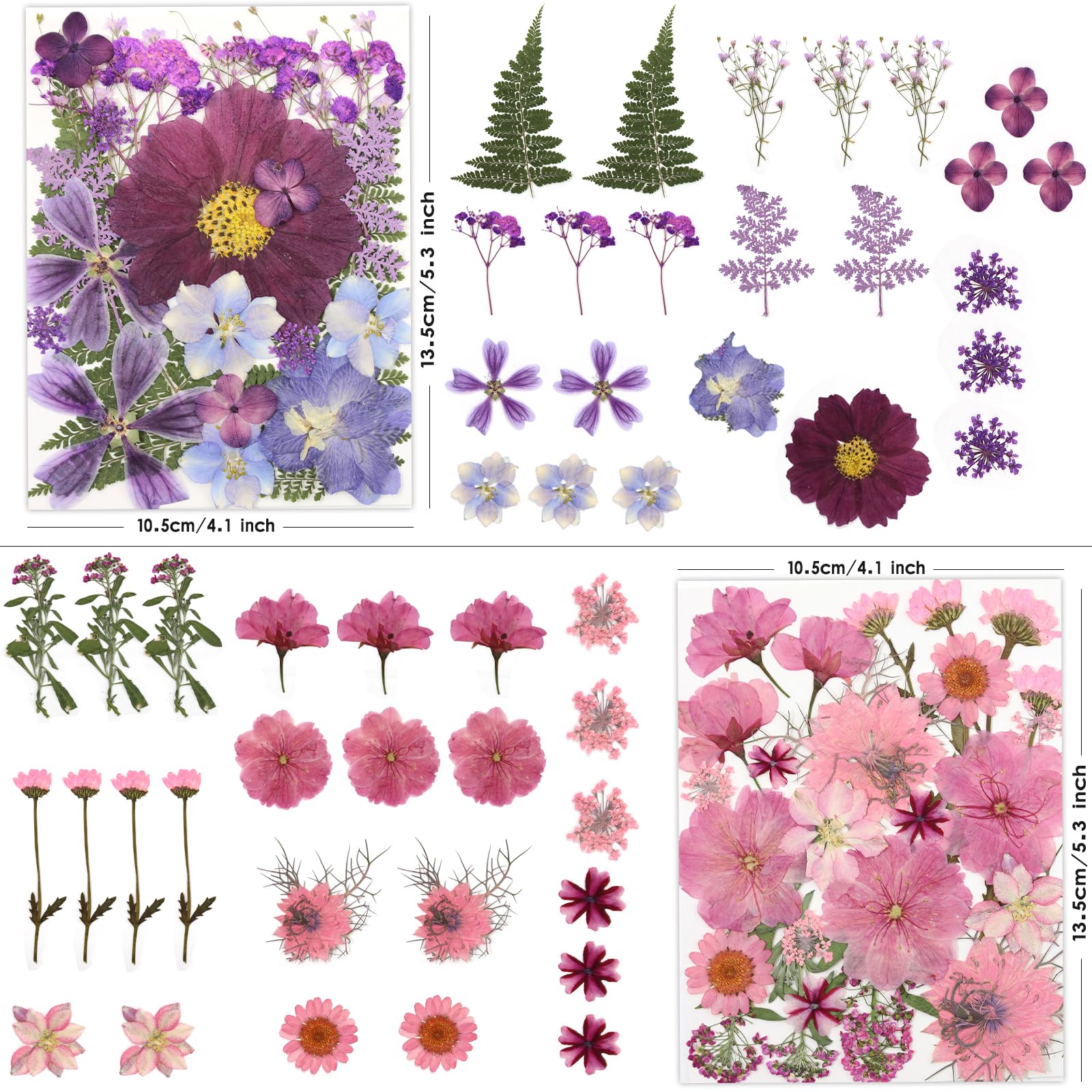100 Stück getrocknete gepresste Blumen zum Basteln, echte natürliche getrocknete gepresste Blumen in Rosa, Lila und Blautönen für Harz, DIY-Kunst, Schmuck, Kerzen und Seife – Pinzette im Lieferumfang