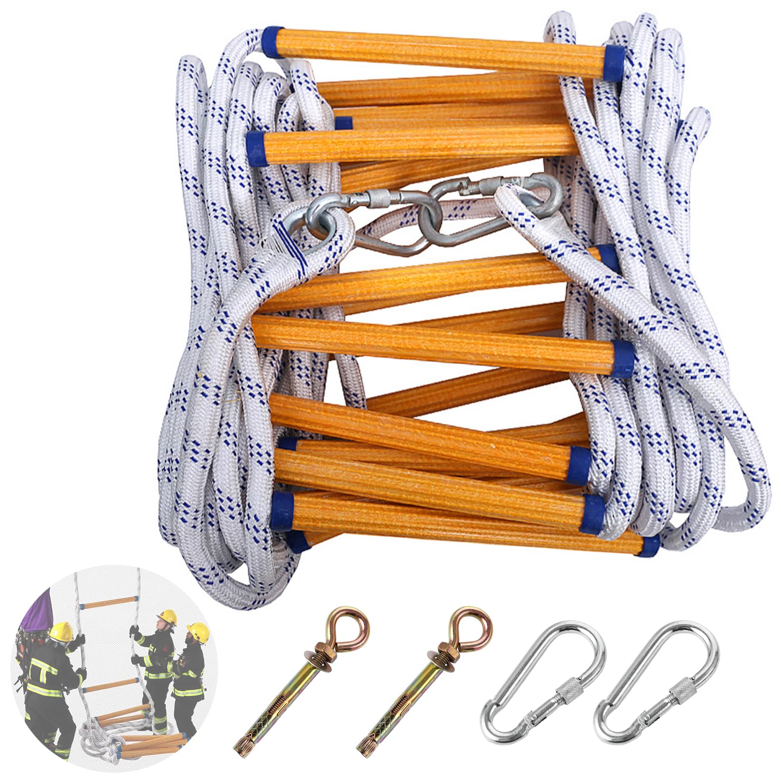 Escalera portátil de cuerda, 5 m, escalera de seguridad para adultos, con mosquetones, capacidad de carga de hasta 300 kg, escalera de rescate para exteriores, balcón, ventana, barandilla