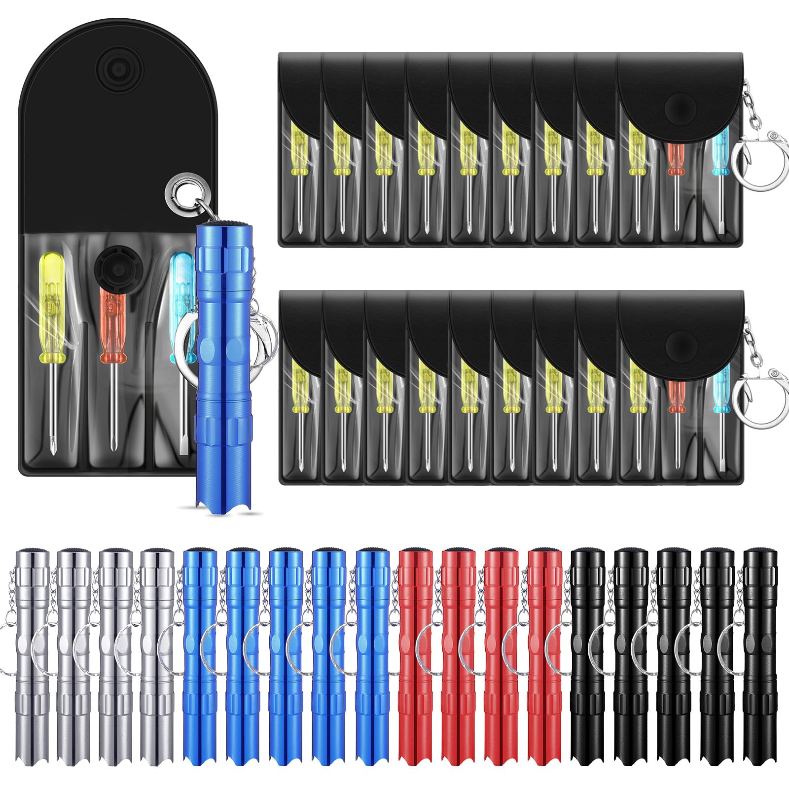 Llaveros con mini destornillador y linterna pack de 36 piezas para regalos a granel