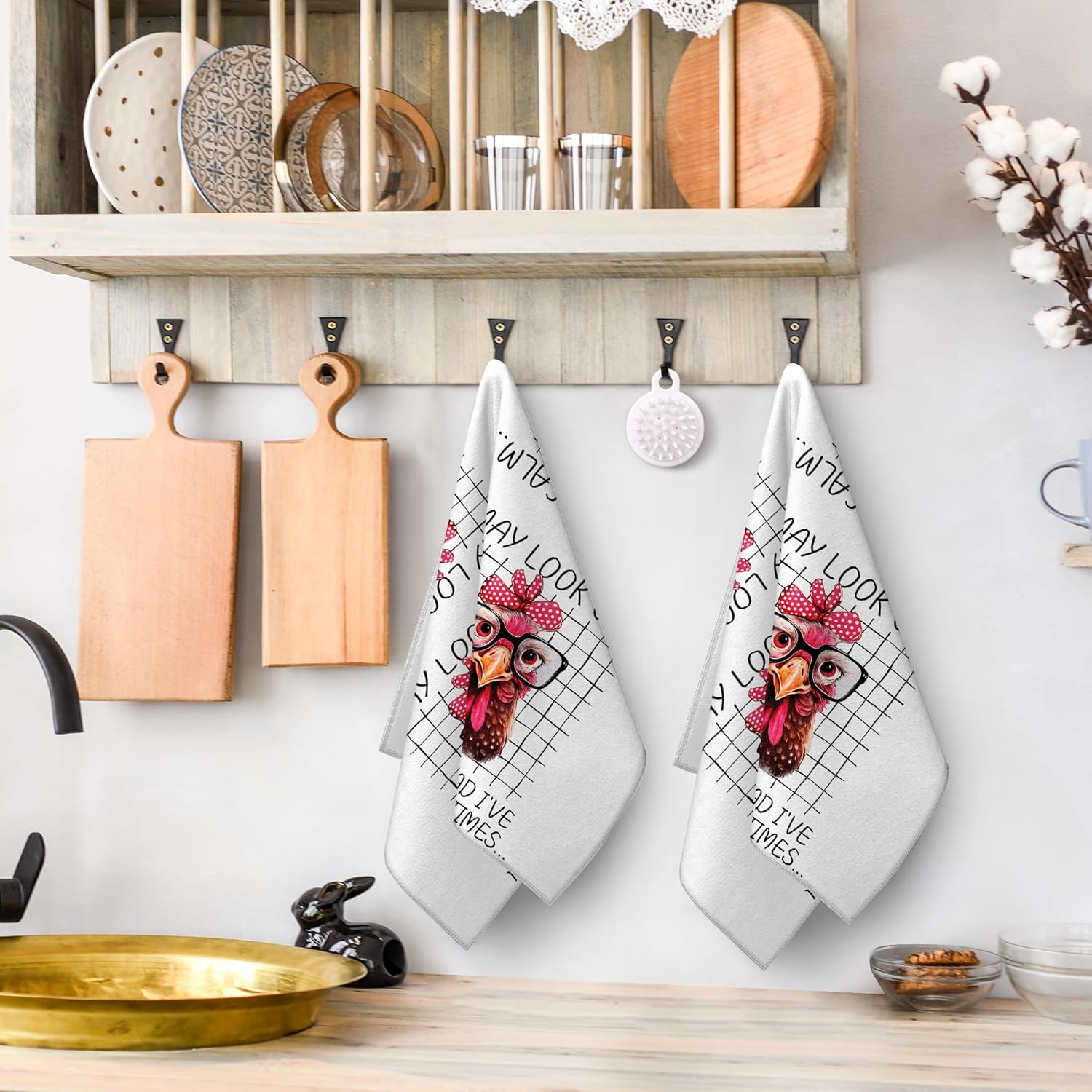 Funny Chicken Kitchen Towels Set of 2,Soft Absorbent Dish Towel Dishclothes, Rooster Lover Gift, Farmhouse Tea Hand Towels Rooster Kitchen Decor, Chicken Gifts for Women 16x24 Inch - Image 5