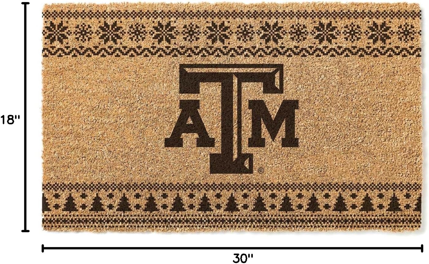 KH Sports Fan Texas A&M Aggies Holiday Coir Doormat, 18x30 Inches, Aggies Outdoor Rug; Display Some Holiday Cheer with This Unique Texas A&M Aggies Doormat