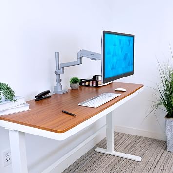 Mount-It! Single Monitor Desk Mount Pole Mounted Gas Spring Arm, Full Motion Height Adjustable Monitor Stand with C-Clamp or Grommet Base, Fits 1932 Inch Screens, Silver