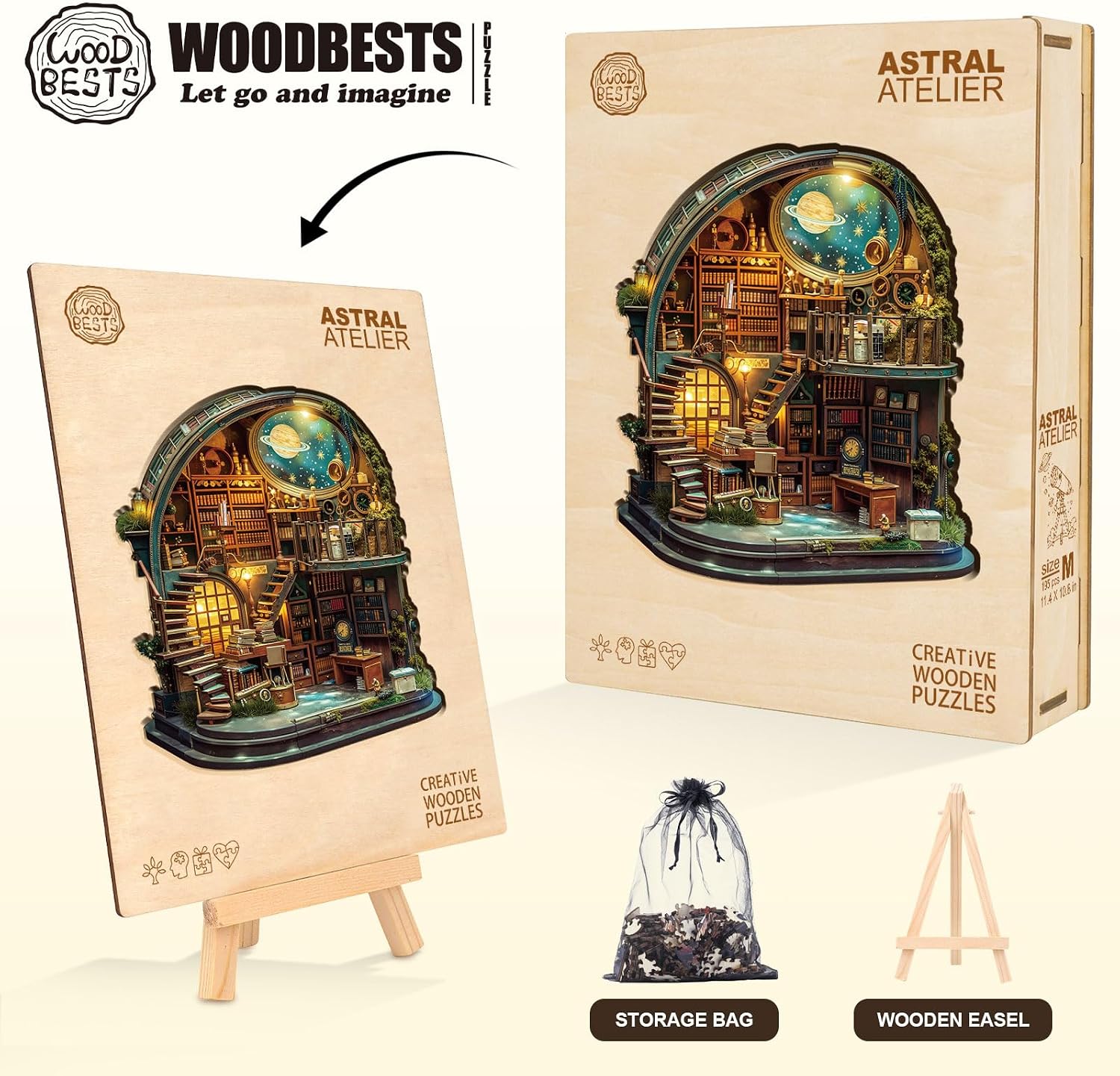 WOODBESTS Wooden Puzzles for Adults, Astral Atelier Wooden Jigsaw Puzzle for Adults, Unique Animal Shape Wood Puzzles Adult, Xmas & Birthday Gifts for Puzzles Lovers (195 pcs, M, 11.4 * 10.8in)