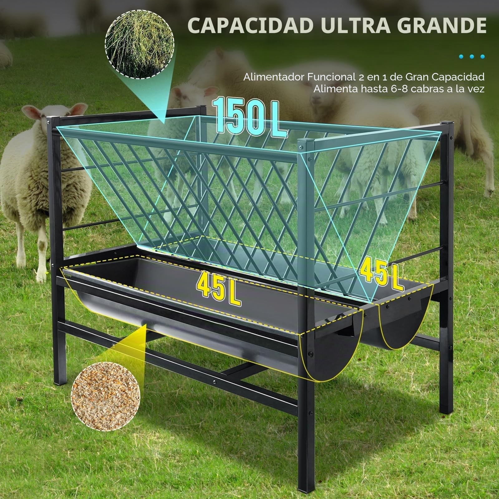 100cm Comedero Heno Cabras Resistente Alimentador de Heno 2 en 1 para Ovejas Doble Cara Comedero de Heno Porta Heno para Ganado Ovejas Caballos Terneros Alpacas
