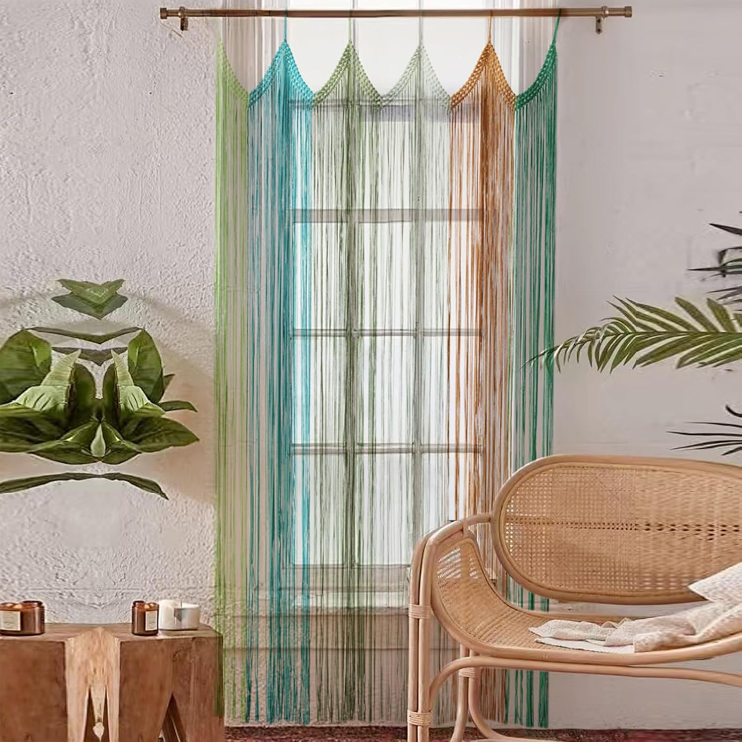IOWER Colorful Macrame Boho Curtain - Handmade 35x74 Inch Doorway Window Divider for Home, Weddings & Parties