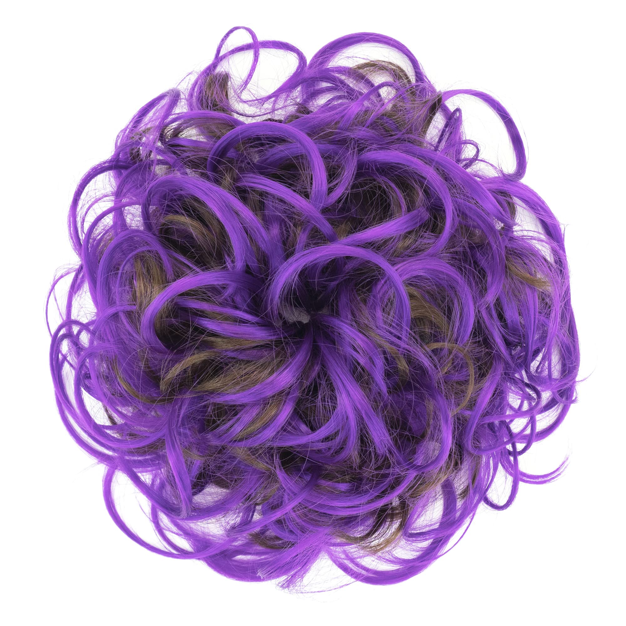 IMISSU Large Size Hairpiece Curly Messy Hair Bun Wrap Scrunchies Elastic Hair Band Donut Updo Chignon Hair Extension Piece for Women Girl (Brown Violet) - Image 3