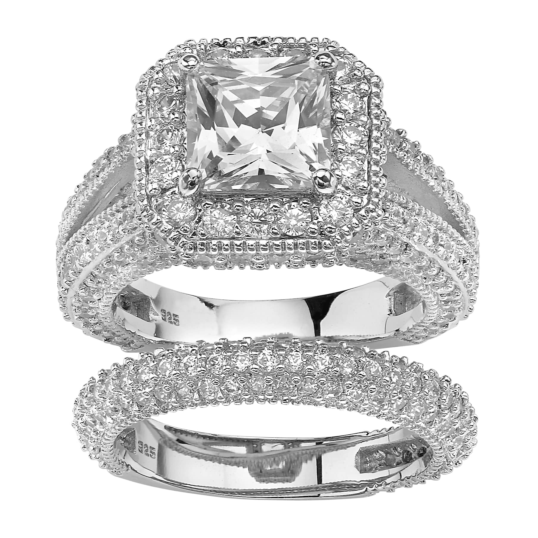 PalmBeach Platinum-plated Sterling Silver Cushion Cubic Zirconia Bridal Ring Set Sizes 6-9 Size 7