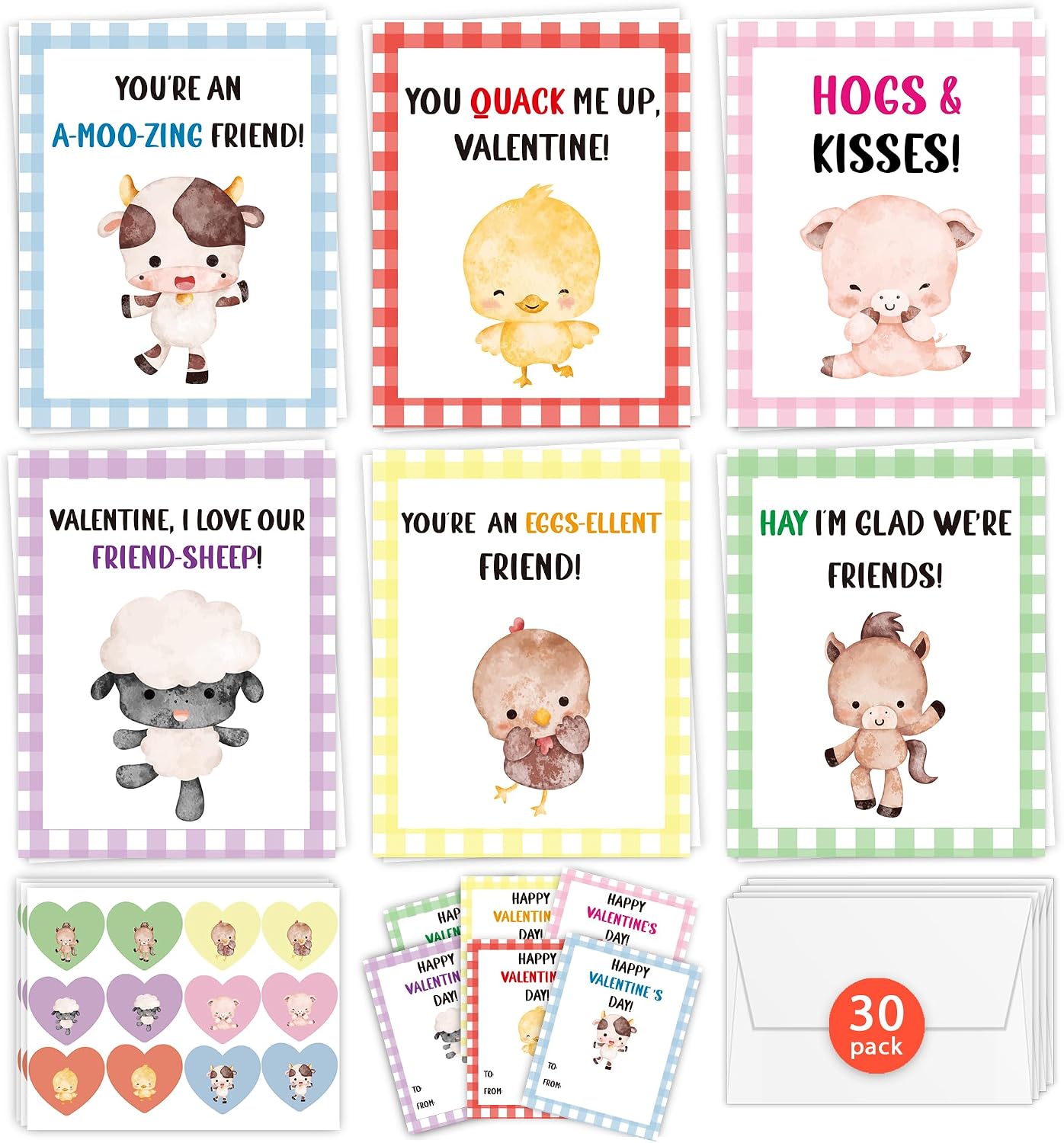 Amazon.com : HIDEGRASS Farm Animals Valentine's Day Cards for Kids ...