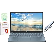 Port&aacute;til empresarial HP de 15,6" con Microsoft Office 365, 1,1 TB de almacenamiento (128 GB UFS + 1 TB OneDrive), 16 GB de RAM, procesador Intel de cuatro n&uacute;cleos, Windows 11, auriculares PLUSERA y concentrador 8 en 1 incluidos, azul luz de luna