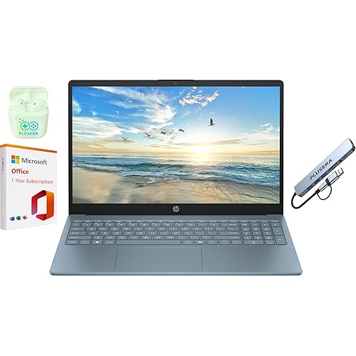 HP 15.6" Business Laptop with Microsoft Office 365, 1.1TB Storage (128GB UFS + 1TB OneDrive), 16GB RAM, Quad-Cores Intel Processor, Windows 11, PLUSERA Earphones & 8-in-1 Hub Included, Moonlight Blue