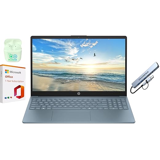 HP 15.6" Business Laptop with Microsoft Office 365 with Copliot AI & 1TB OneDrive, 16GB RAM 128GB SSD, Quad-Cores Intel Processor, Windows 11, PLUSERA Earphones & 8-in-1 Hub Included, Moonlight Blue