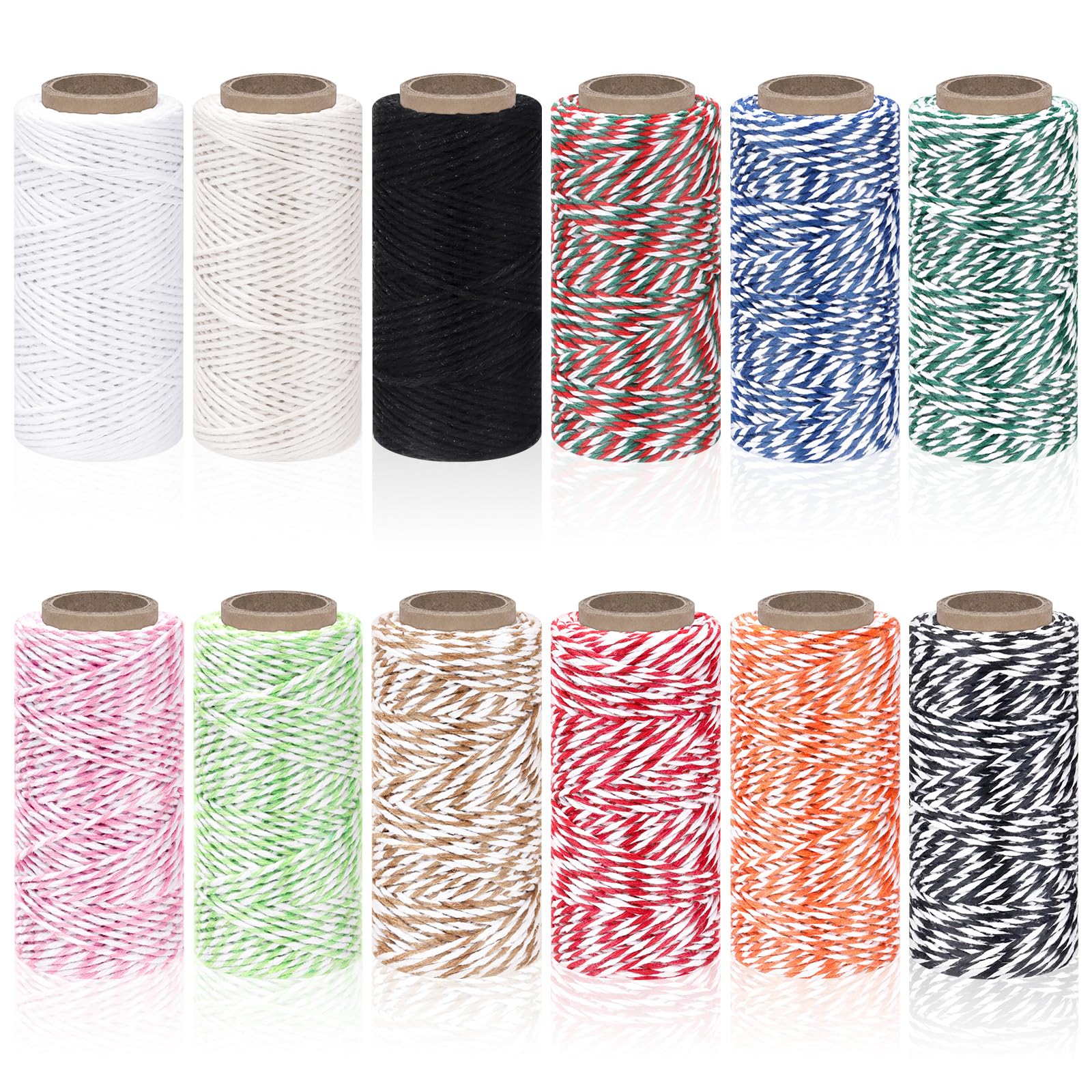 Mardatt 12 Rolls Colourful Bakers Twine Kit, 164 Ft 1.5mm Thick Cotton String for Baking Butchers DIY Crafts Gift Wrapping Christmas Holiday Home Decoration Gardening Cooking(NO.4)