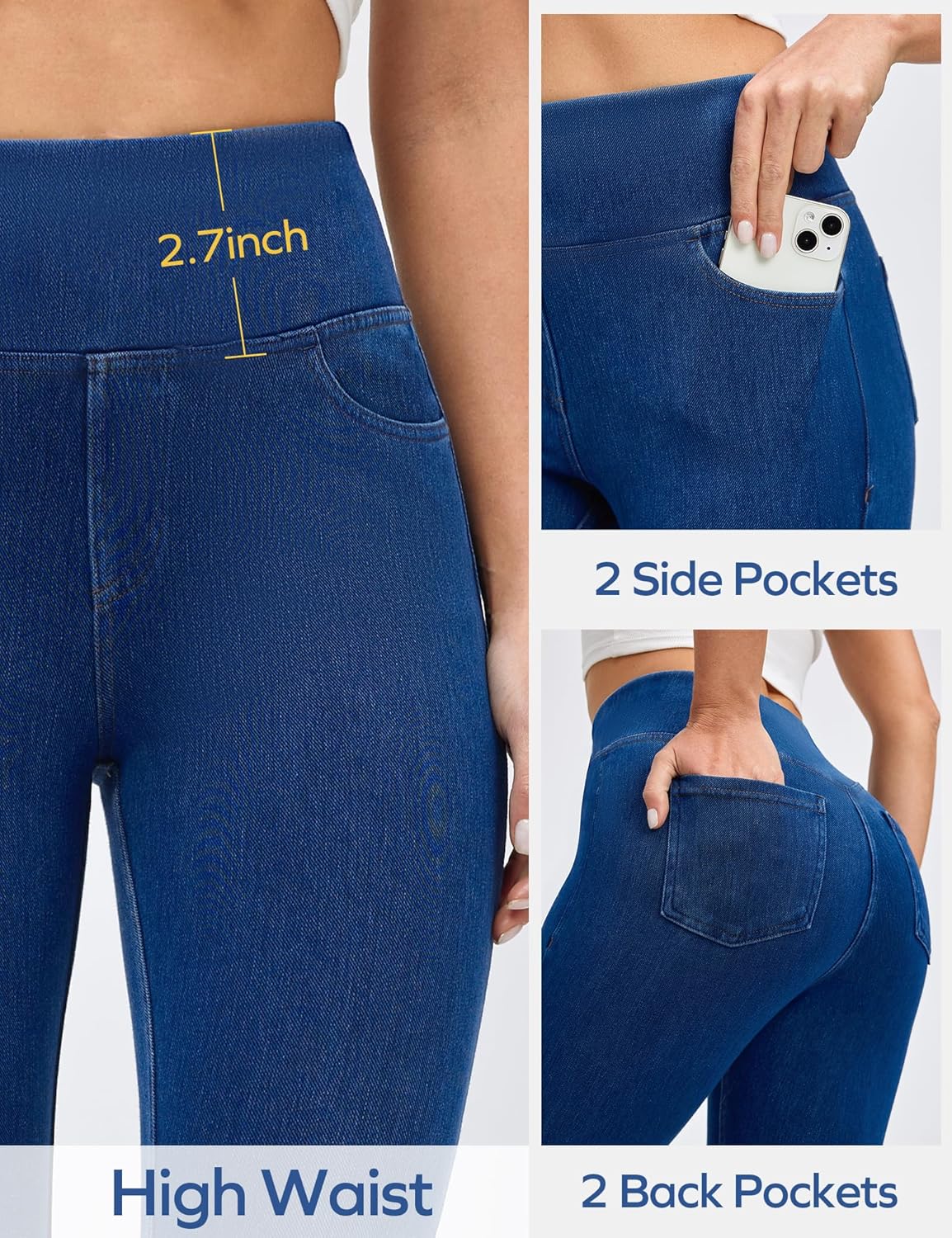 Ewedoos Jeggings for Women Pull On Capri Leggings with Pockets for Women Stretchy Capri Jeans Denim Capris Pants Casual - Image 6