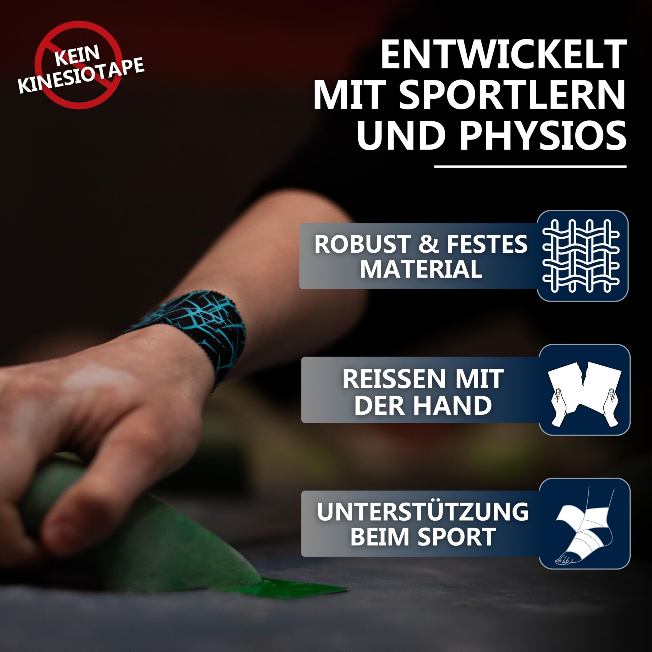 HELETIC Sporttape 3,8cm x 10m Athlete Edition - starres Tape, extra Starke Klebkraft, leicht abreißbar & wasserabweisend - inkl. Taping Video Anleitungen