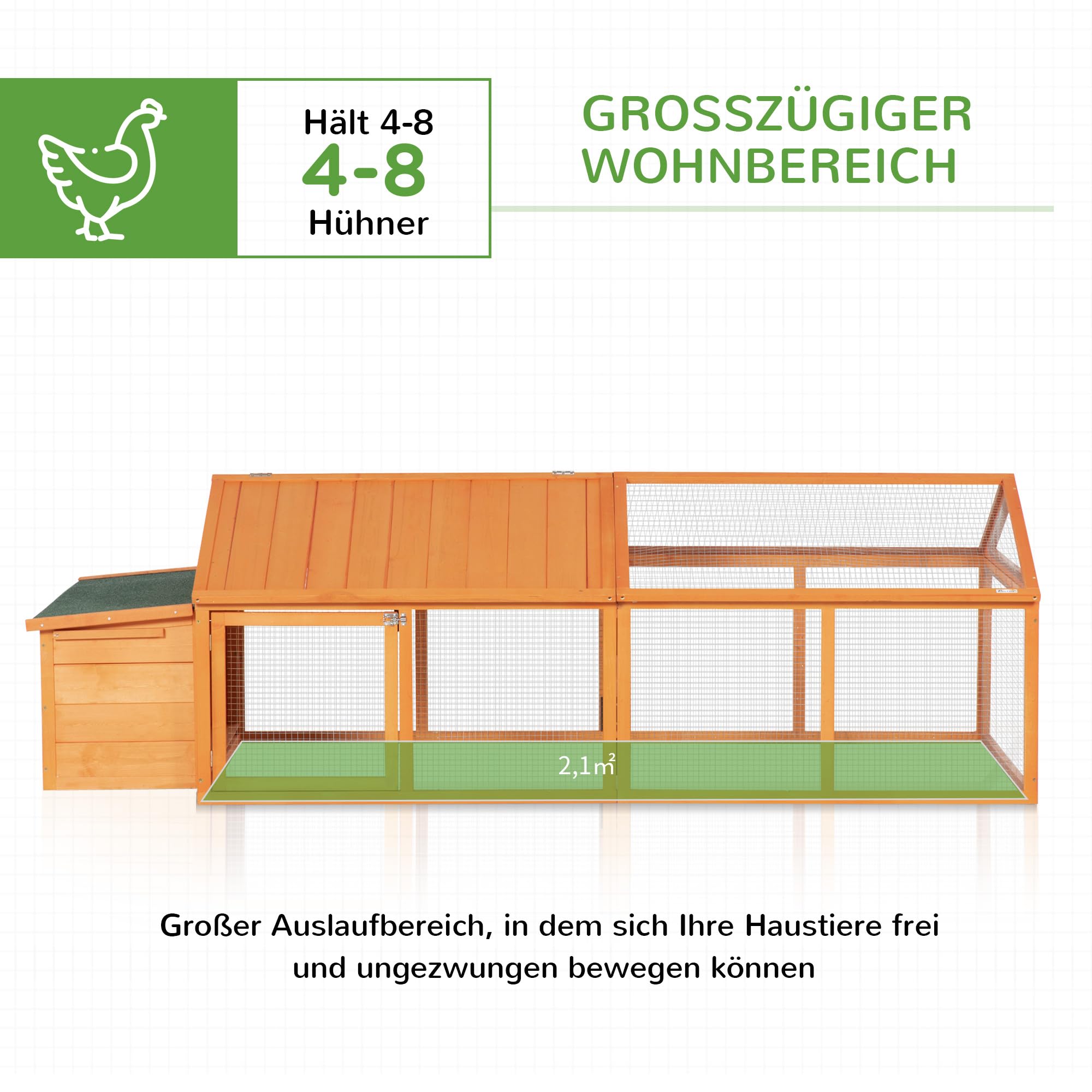 PawHut Hühnerstall Freilaufgehege mit Tür 2,4 x 1,125 x 0,76 m Orange