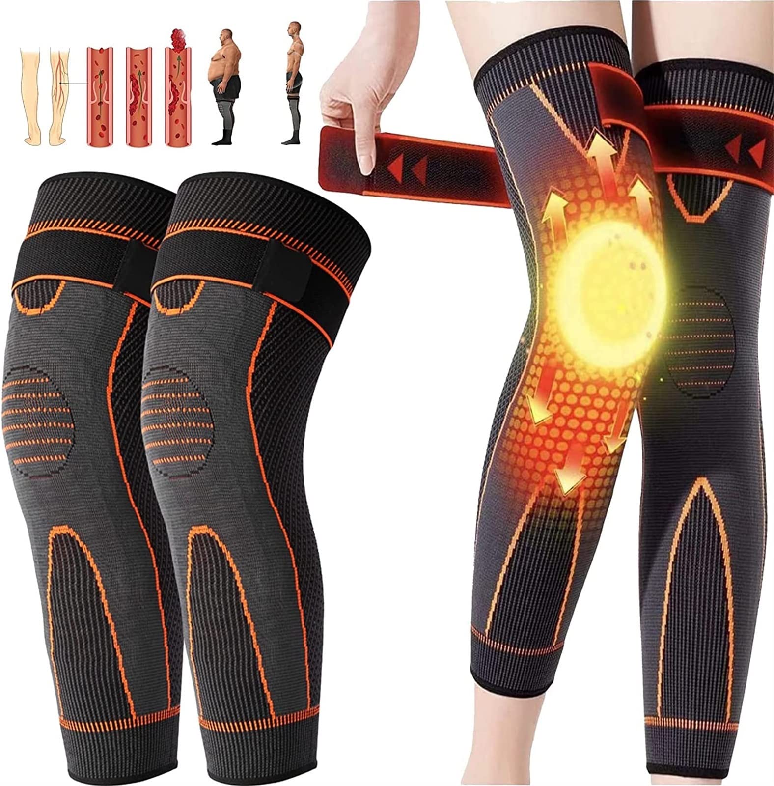 Wlp Men's Orange Tourmaline Acupressure Self-Heating Shaping Knee Sleeve Tourmaline Acupressure Knee Sleeve Mugwort Acupressure Shaping Knee Pad For And Wo Full Leg Compression Sleeves ( Color : Size :