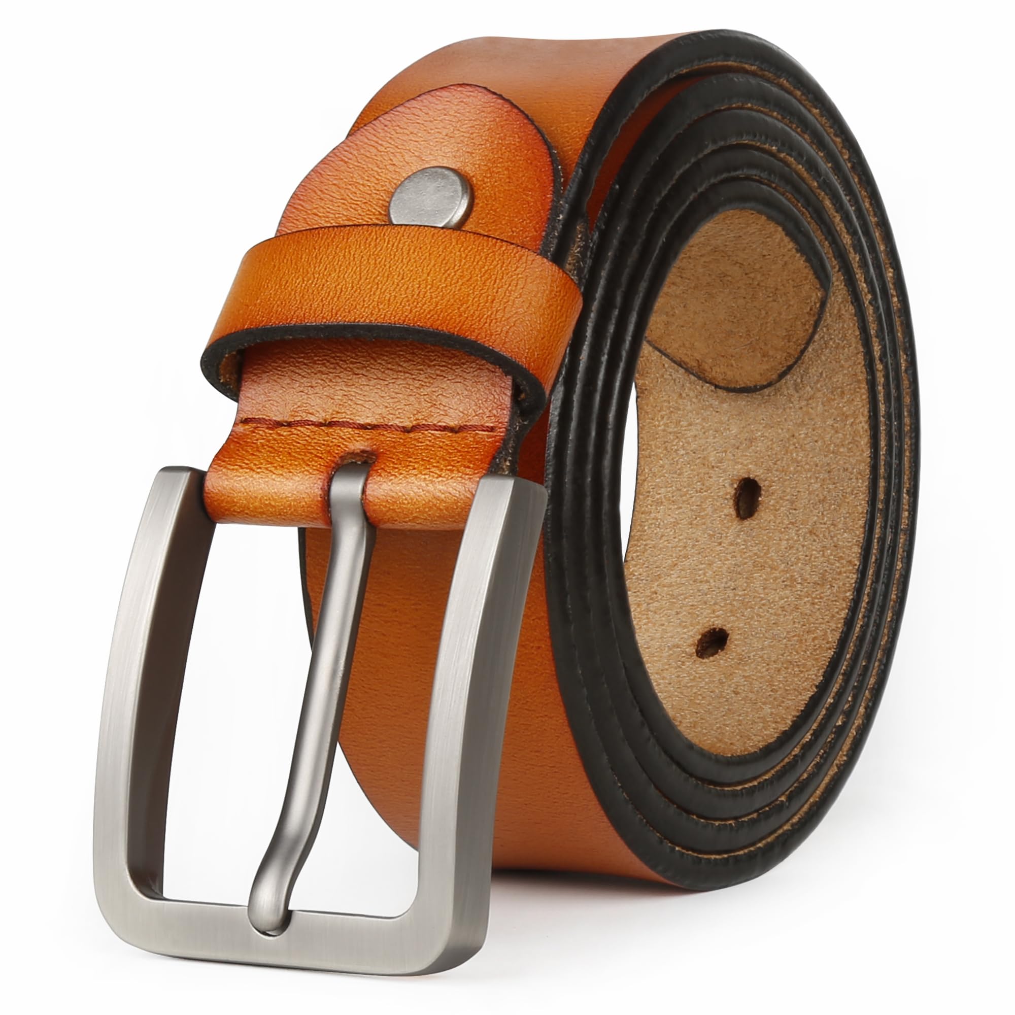Jinghao Men's Brown Leather Belt,Plus Size Belts For ,Pin Buckle Belt Great For Jeans, Casual,Formal,Work Wear 28-64" Black (4Xl 46"-48" Length 135Cm, )