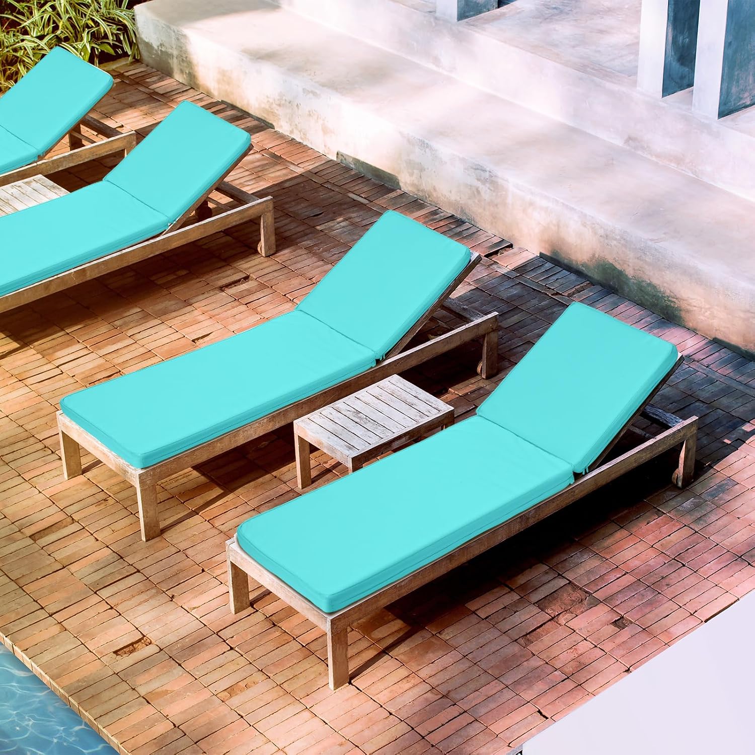 Ganeen Outdoor Chaise Lounge Chair Cushion Cover Waterproof (Not Includes Cushion) Chair Replacement Slip Covers Chaise Lounge Slipcover with Zipper Ties for Patio Pool(72 x 21 x 3 Inch,Lake Blue)