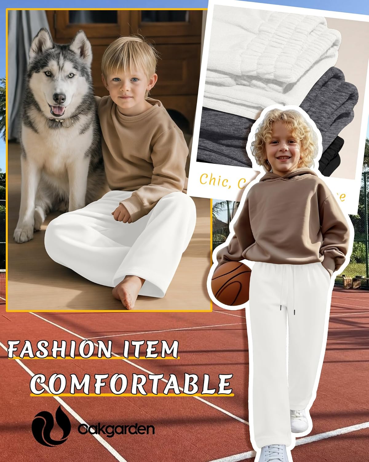 Oakgarden Teen Boys Sweatpants Wide Leg Drawstring Active Pants Open Bottom Athletic Kids Trousers with Pockets Size 6-16