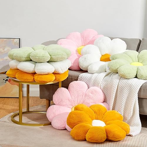 Miniatura 5 de Almohada Linda en Forma de Flor Blanca de 21.65 Pulgadas, Cojín de Suelo, Cojín para Silla de Escritorio, Almohada Decorativa para Cama y Sofá,