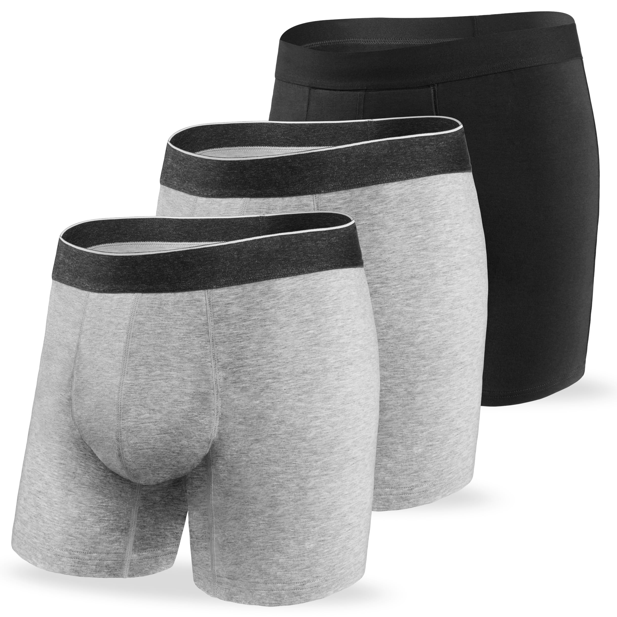 REELINDRY Washable Incontinence Underwear for Men Absorbent 2.3 oz Leak Proof Boxer Briefs Bladder Control 3 Pack (1 Black-2 Light Gray, 4XL)