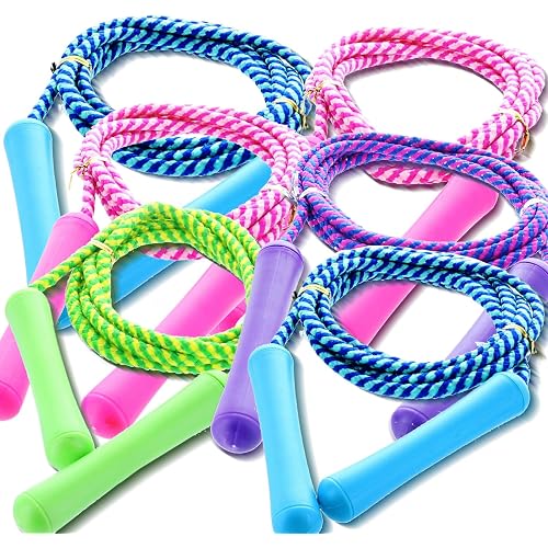 GiftExpress Adjustable Size Colorful Jump Rope for Kids and Teens - Outdoor Indoor Fun Games Skipping Rope Exercise Fitness Activity and Party Favor - Assorted Colors Pack of (6)