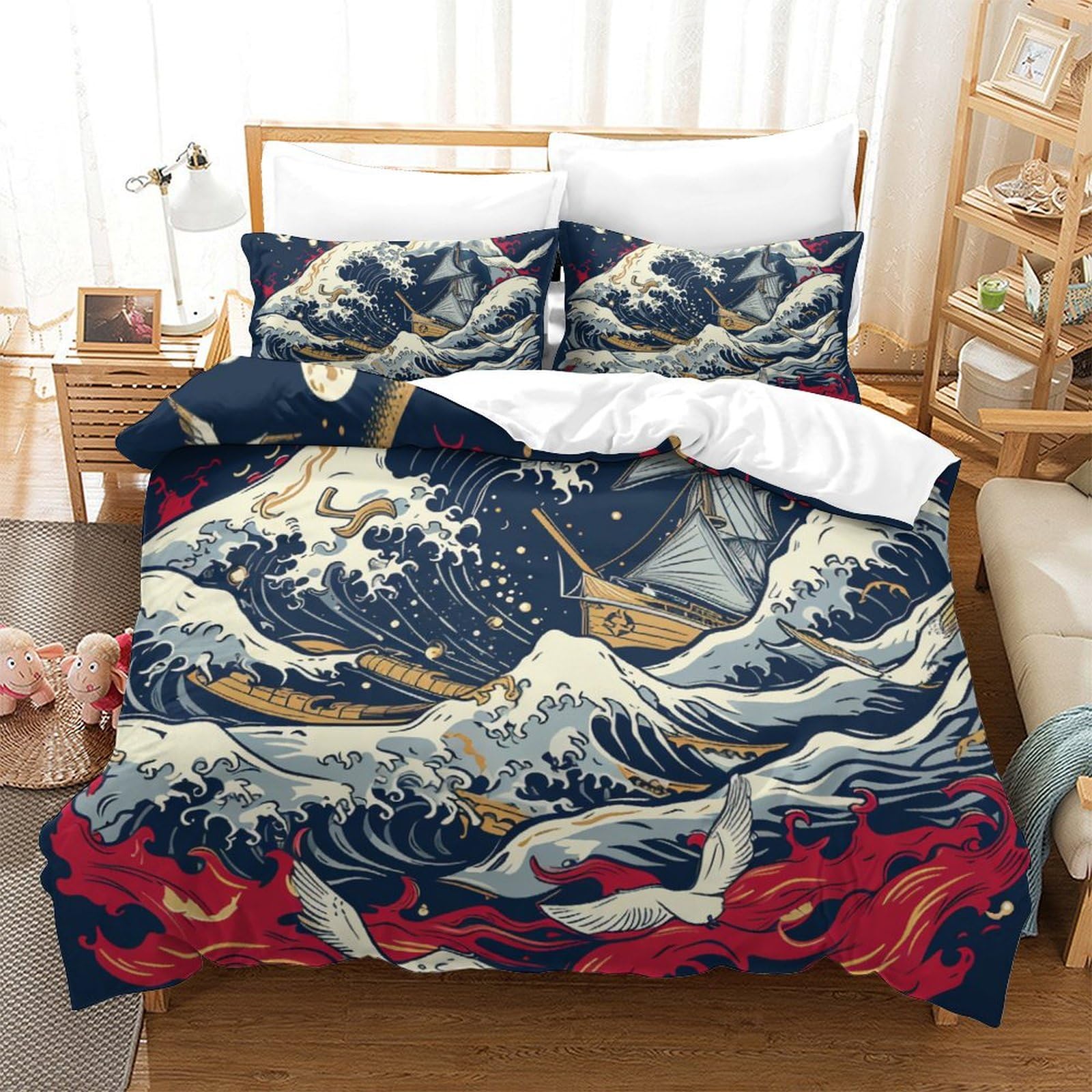 Housse de couette mer avec fermeture éclair pratique parure de lit 3D Super King 260x220