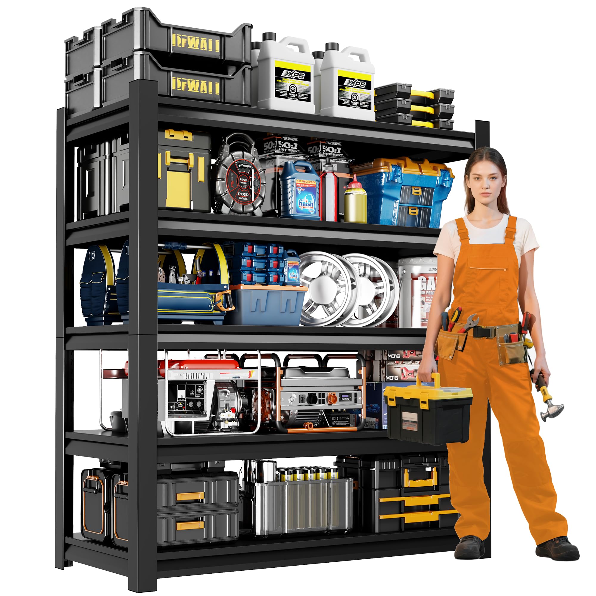 Welfiya 5-Tier Garage Shelving,72" H Storage Shelves,2500LBS Heavy Duty Shelving,Adjustable Metal Shelving Units for Storage Rack for Shed Warehouse Basement, Black,16" D*36" W*72" H-image-23