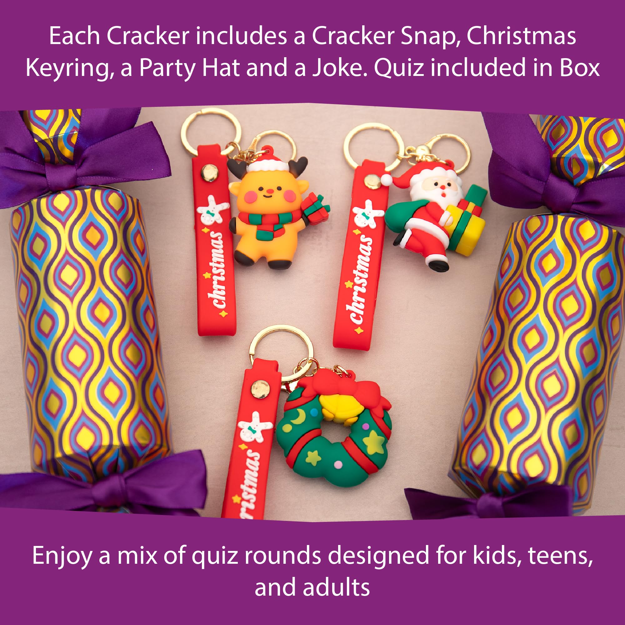 Kuckoo Crackers, The Great Christmas Quiz Christmas Crackers, Ultimate Family Trivia Game Quiz with Festive Key Rings - Image 4