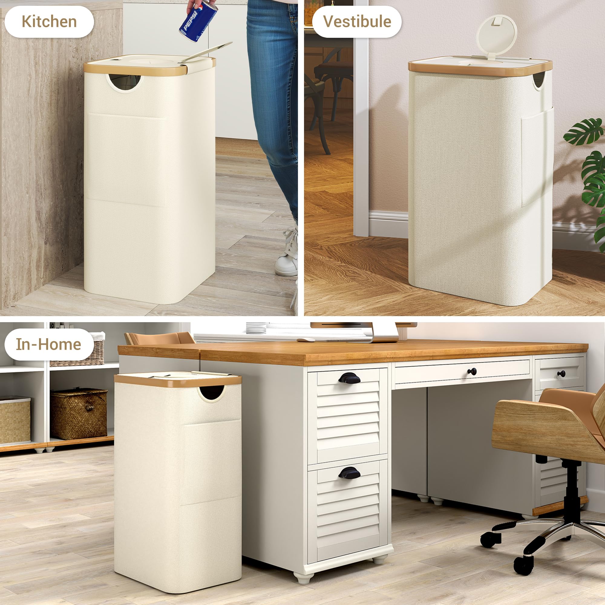 YOUDENOVA 100L Pfandflaschen Sammelbehälter mit Deckel Geruchsdicht Mülleimer Küche Flaschensammler Leergut Altglas Aufbewahrung Recycling Behälter Beige