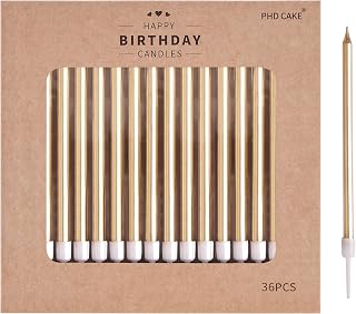 PHD CAKE 36-Count Champagne Long Thin Metallic Birthday Candles, Cake Candles, Birthday Parties, Wedding Decorations, Party Candles, Cake Decorations